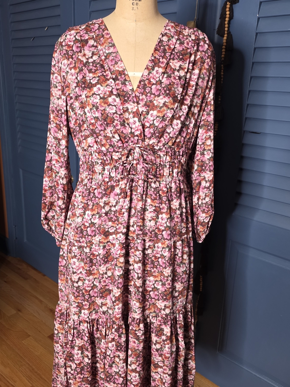 Floral Pink Tiered V-Neck Maxi Dress